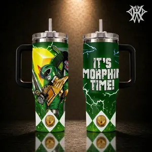 Mighty Morphin White Green Ranger V3 Tumbler 40 oz 20 oz, Tommy Ranger Tumbler With Handle Straw, Gift for Fan