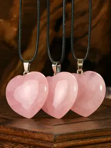 30mm Crystal Heart Shaped Pendant Necklace, Elegant Rose Quartz Natural Stone Charm, Valentine's Day Jewelry, Daily Wear Accessory