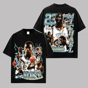 “Michael Jordan UNC #23 Basketball Tee, MJ College Era Graphic Shirt, Rookie Legend Hoops T-Shirt, NCAA Vintage Streetwear Oversized Unisex Tee Gift”