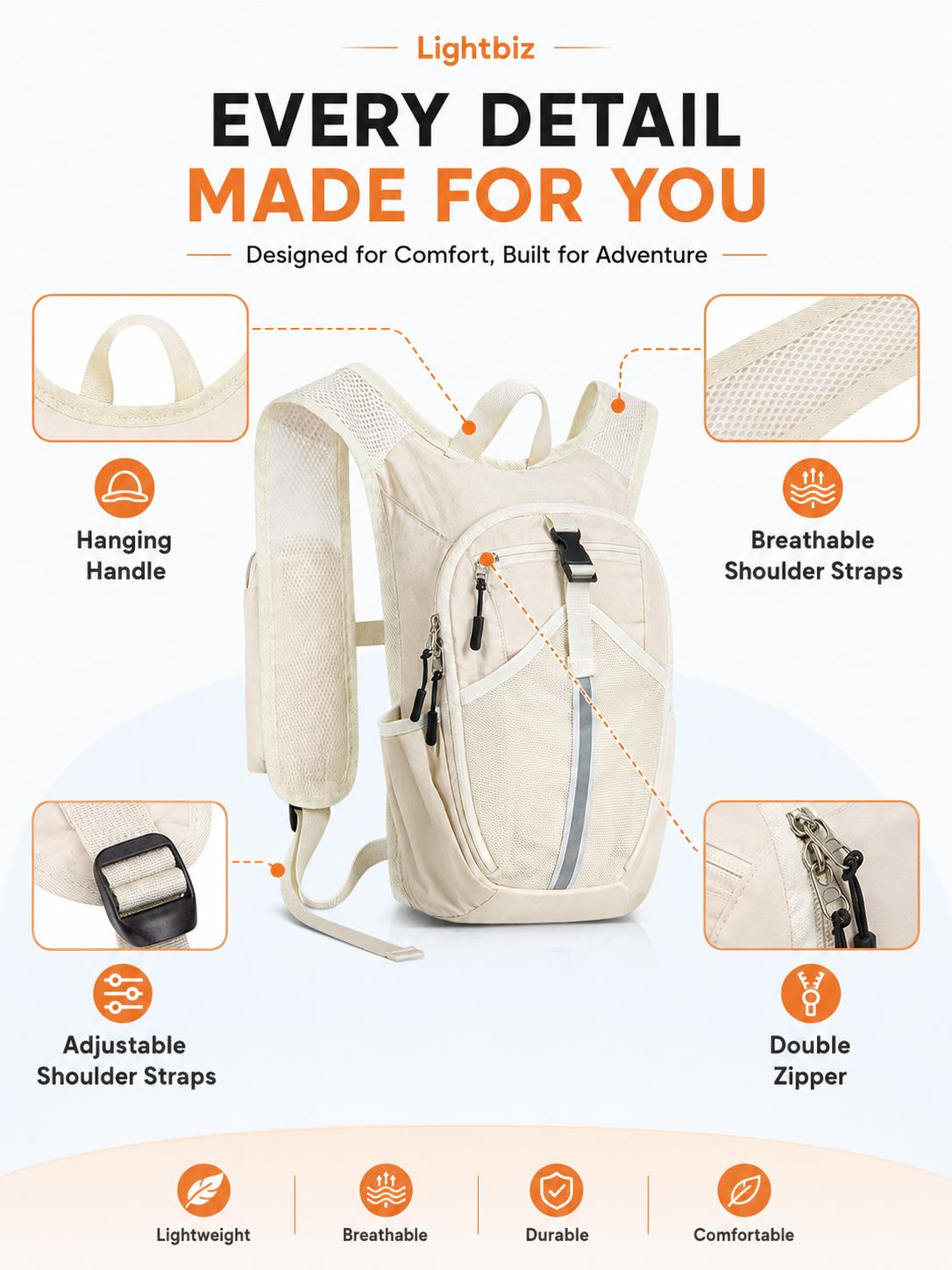 Lightbiz 10L/15L Foldable Hiking Backpack for Women Men, Lightweight Packable Travel Daypack with Shoulder Strap Phone Pocket, Adjustable Chest Strap, Reflective Strip & Bottle Pockets for Hiking, Cycling, Camping, Walking