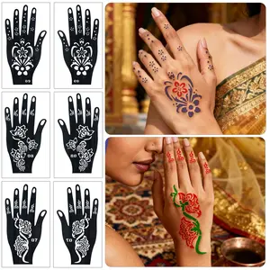 Reusable Tattoo Templates Set, 6 Mixed Patterns Body Art DIY Kits, Face & Skin Paint Designs, Henna Stencil Pack with Glitter Spray Gun