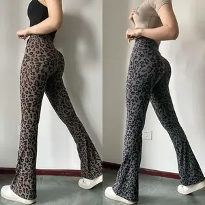 Extended leopard print yoga pants — breathable, long, slightly pulled, high-waisted, tight sports/pilates pants for mopping