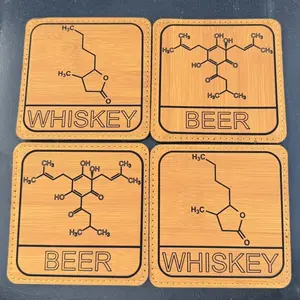 Beer and Whiskey molecule leather coasters