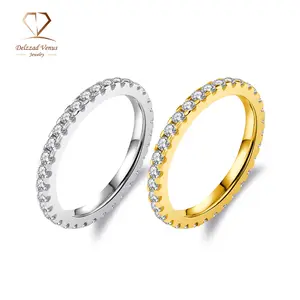 Delzzad 14K Gold Plated Stackable Eternity Ring VVS Synthetic Moissanite Ring Band Perfect Birthday Mother’s Day Gift for Men Women Wedding Set