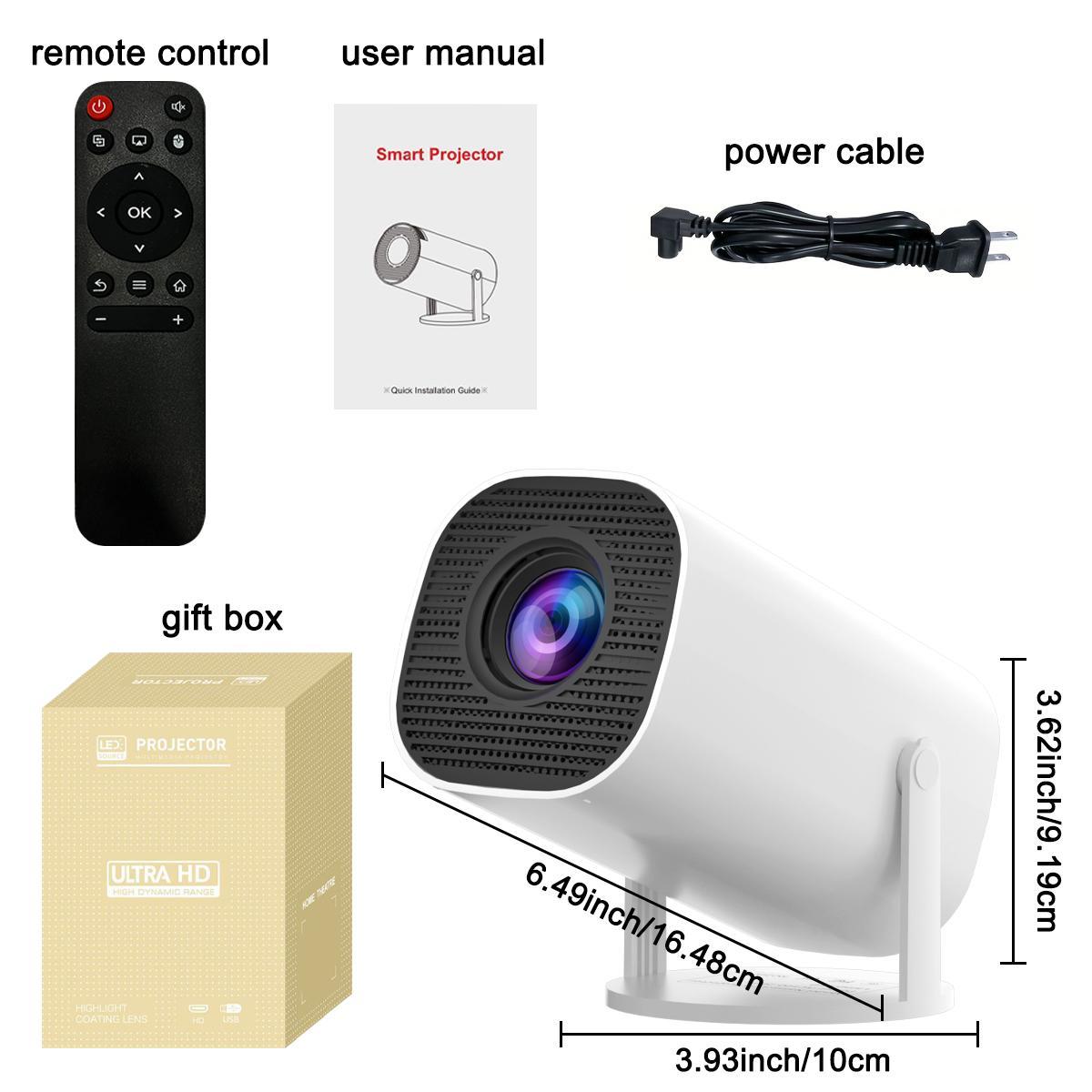 Mini Projector 350ANSI 720P Native 4K Decode | Android 13 Dual WiFi6 BT5.2 | Auto Keystone 130" Screen for Home Cinema | US Stock