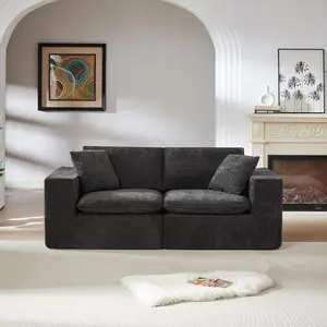 79" Oversized Chenille Modular Sectional Loveseat Sofa with High-Density Foam Cushion & Pillows, Upholstered Modern Style Cloud 2-Seater Couch, Easy Assembly, for Living Room, Black