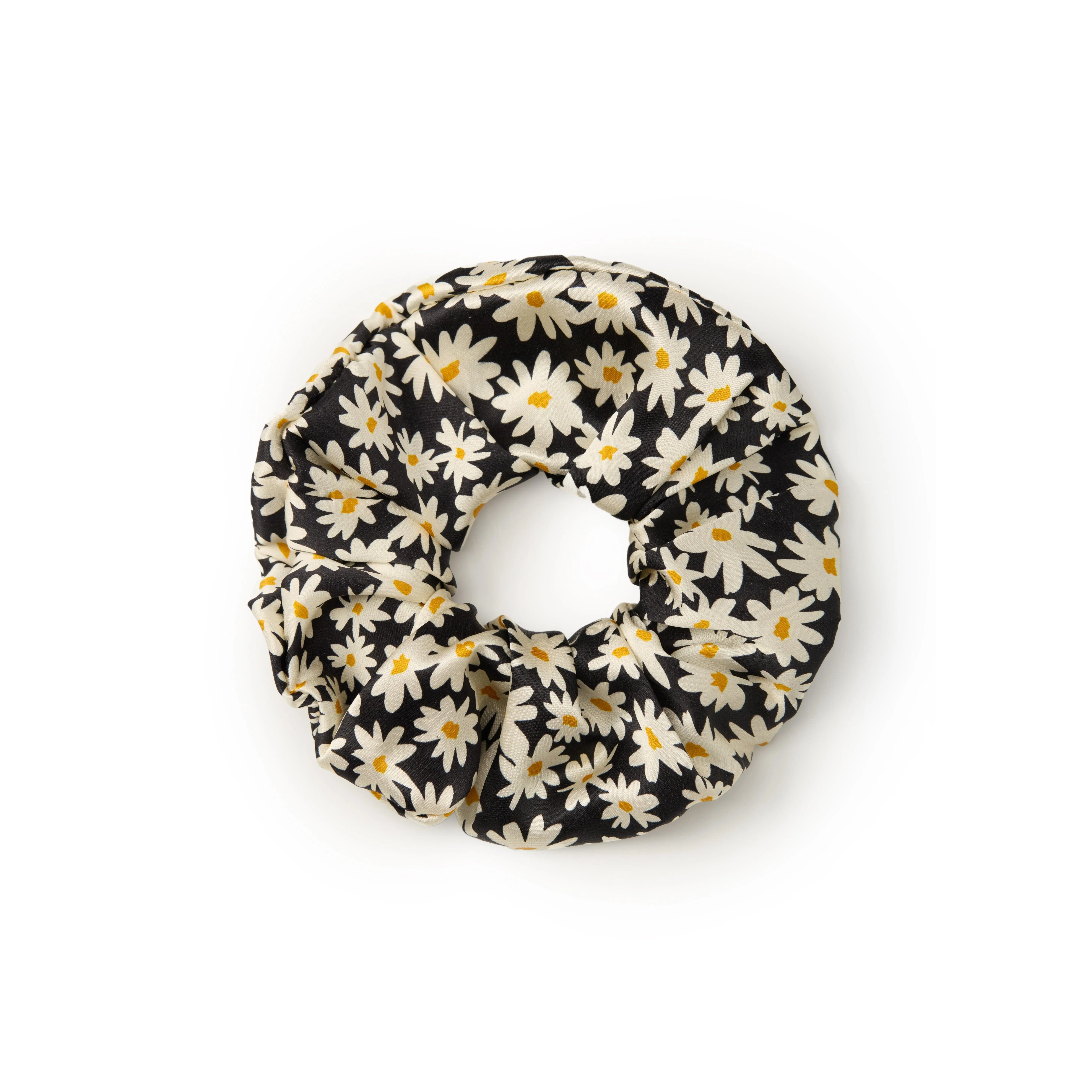 Daisy Silk Scrunchie - Black