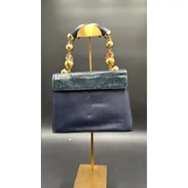 Pre-owned Leather Luxury Bags & Accessories Gianni Versace Vintage 1980 Top Handle Bag, Navy Blue Date Code: NODC08052602. Entrupy ID: .