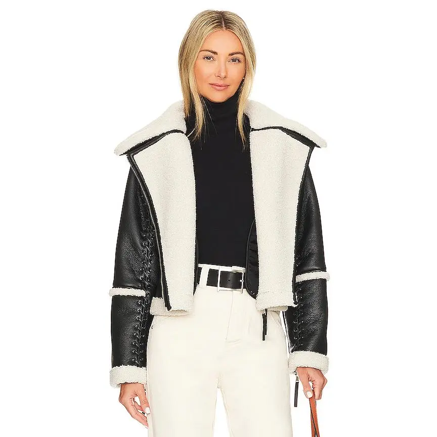 JONATHAN SIMKHAI Corinne Vegan Sherpa Moto Jacket in Black Multi