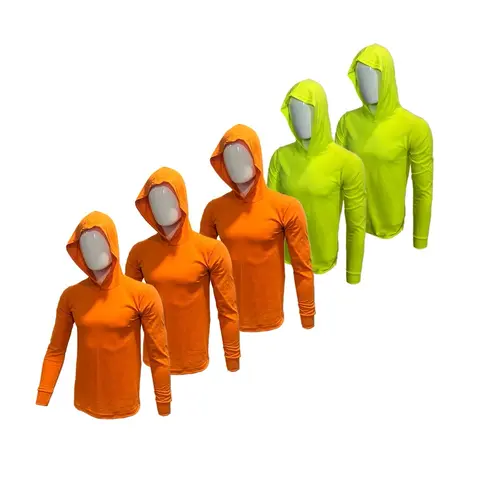 5 PACK - 50/50 Cotton/Polyester Long Sleeve Hooded Shirts in Orange and Safety Green