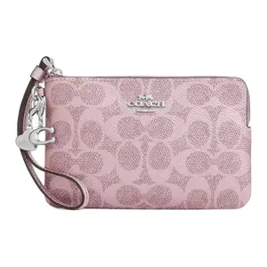 Coach Boxed 16 Logo Print Clutch with Detachable Pendant in Pearlized Canvas and Leather for Women
