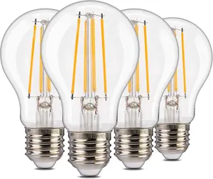 800LM Dusk to Dawn LED Outdoor Light Bulb, 4-Pack A19 LED Bulb 60W Equivalent, E26 Base, 2700K Soft White, 7W Automatic Light Bulbs for Porch, Patio, Garage, Non-Dimmable