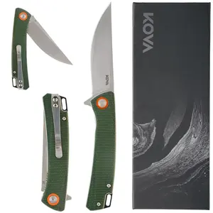 Veil Folding Knife EDC Hunting Camping Gift for Him – Satin D2 Drop Point Blade + Micarta Handle by Kova