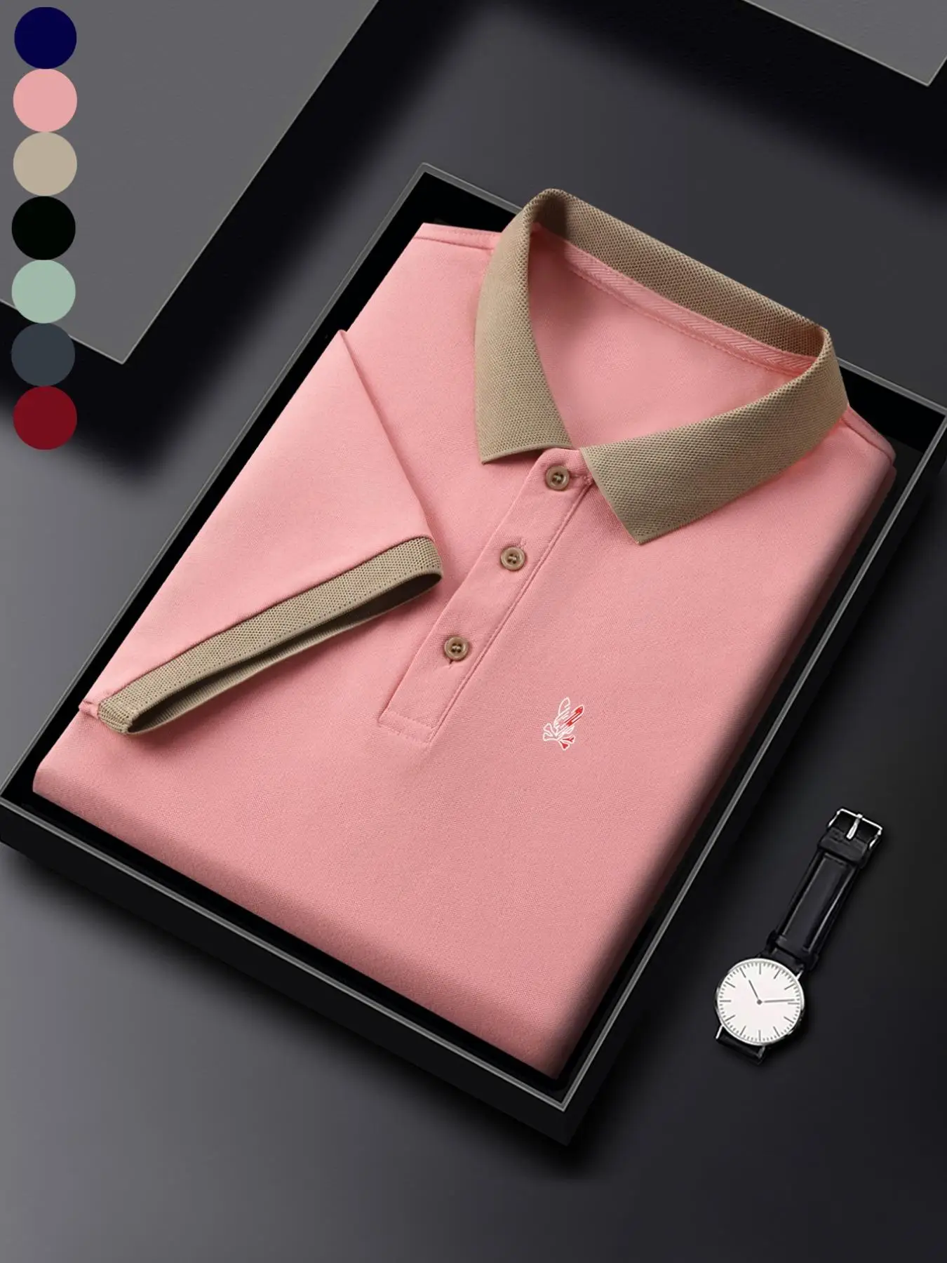 Men's Colorblock Polo Shirt, Regular Fit Casual Short Sleeve Half Zip Top for Summer, Fashion Men's Clothes for Daily Wear, Gamis