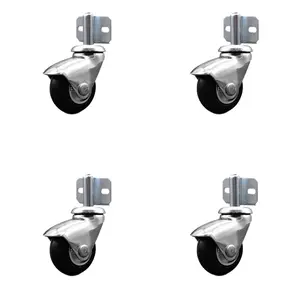 2 Inch Swivel Caster Wheels for Furniture - Bright Chrome Hooded Neoprene Rubber Wheel with Side Mount Bracket - 300 lbs. Total Capacity - Set of 4 - Service Caster Brand