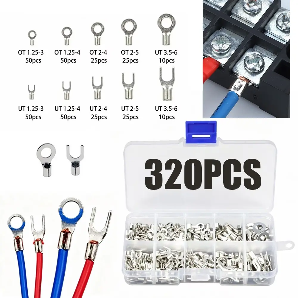 Non-insulated Ring & Fork Terminal Connector Set, U-shaped Terminal Connector Set, Electrical Connector Set for Quick Electrical Connection