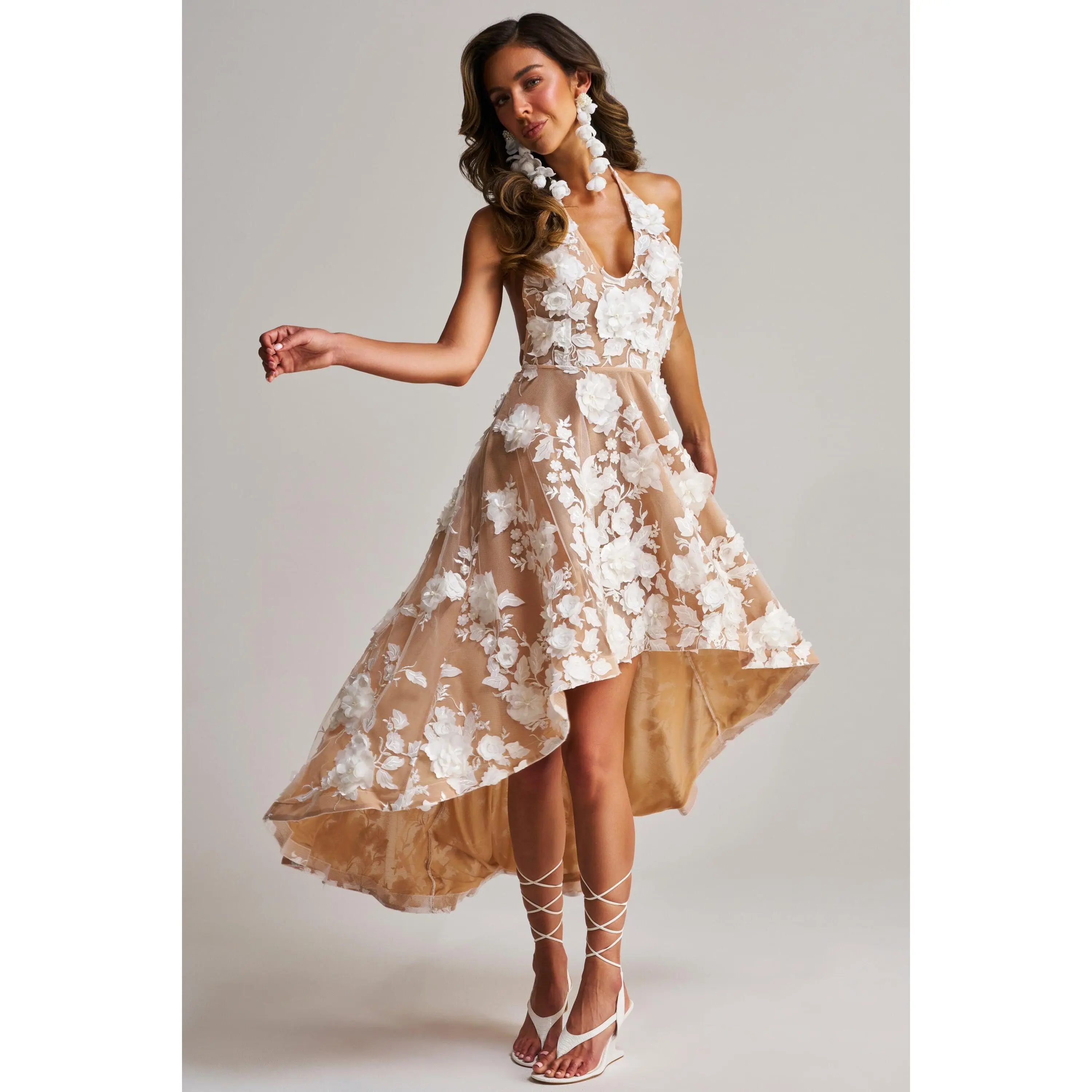 LILAH FLOWER APPLIQUE MIDI DRESS
