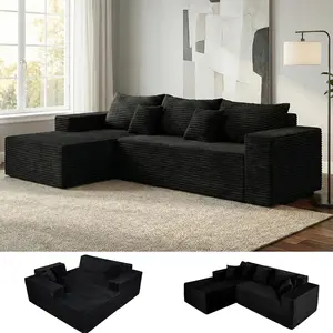 107" L-Shaped Convertible Reconfigurable Oversized Cloud Couch Sectional Set - Modular Boneless Memory Foam Deep Seat Floor Sofa, No Assembly Compression Upholstered Corduroy Sofa for Living Room, Decorating Living Room