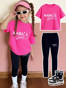 4-12y Girl Mama's Girl Sweet Parent-Child Style Casual Two-Piece Set, Comfortable Round Neck, Sleeve, Pants, All Seasons