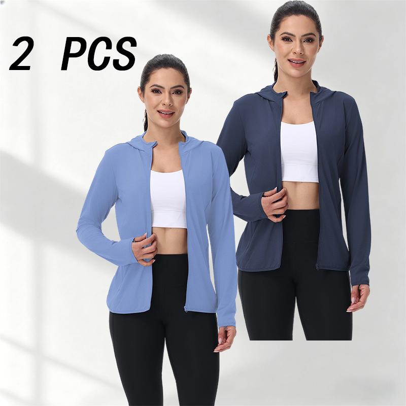 Women's 2-Pack Ultralight Long-Sleeve Sun-Proof Sports Jackets, Hooded, 4-Way Stretch, Breathable, Cool, Multi-Color, Ideal for Hiking & Fishing, Item No. SummerVibes, Sun-Proof Women's Sports Jacket, Ultralight Women's Sports Jacket