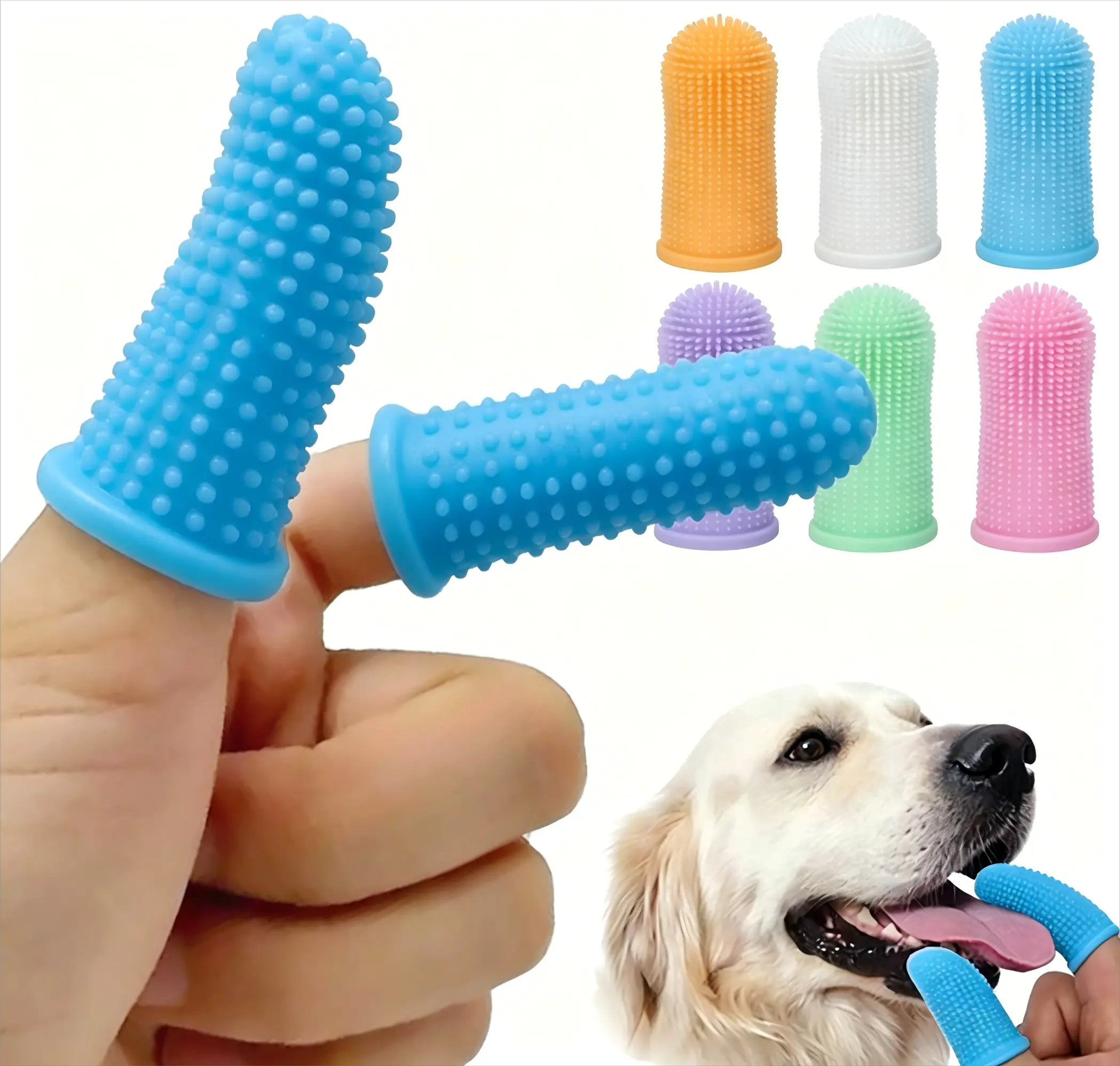360° dog toothbrush set, cat toothbrush, canine oral care tooth cleaning kit, pet finger sleeve toothbrush—compatible with pet toothpaste, 6-piece set