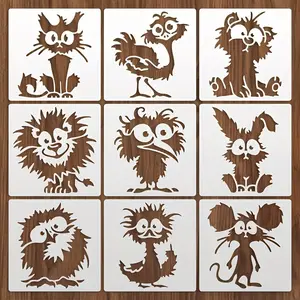 9 Piece Large Eye Animal Templates, Reusable Cat Bird Rabbit Lion Ostrich Mouse Templates, Window Wood Wall Home Decor