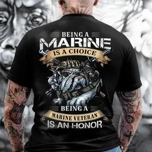 Men's Marine Veteran USMC Bulldog Design Streetwear - Cotton Relaxed Fit Shortleeve T-Shirt & Plain Hoodie, Being a Marine Is a Choice