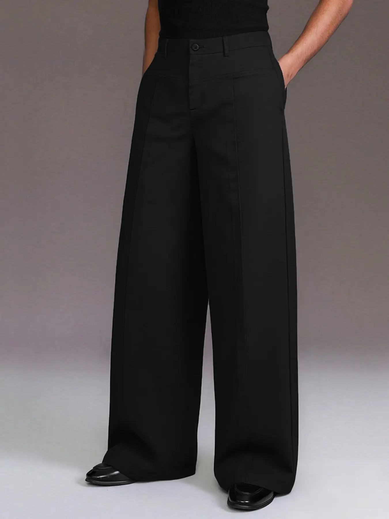 Men's High-Waisted Wide-Leg Suit Pants, Minimalist Straight Leg Trousers, Premium Feel, Long Formal Wear, Elegant Design