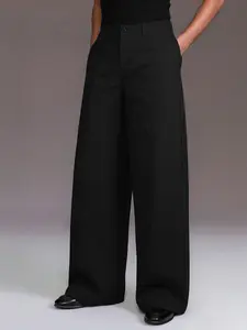 Men's High-Waisted Wide-Leg Suit Pants, Minimalist Straight Leg Trousers, Premium Feel, Long Formal Wear, Elegant Design