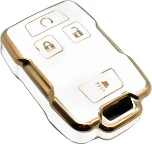 Key Fob Cover Compatible with Chevy Chevrolet Colorado Silverado Suburban Tahoe GMC Canyon Sierra 1500 2500 3500 HD TPU Remote Keyless Key Fob Case Protection Shell Accessories, White