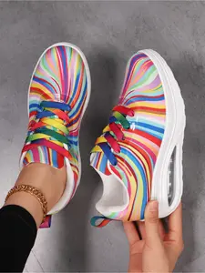 Men's Colorful Swirl Air Cushion Trendy Running Shoes, Low-Top Breathable Casual Sneakers