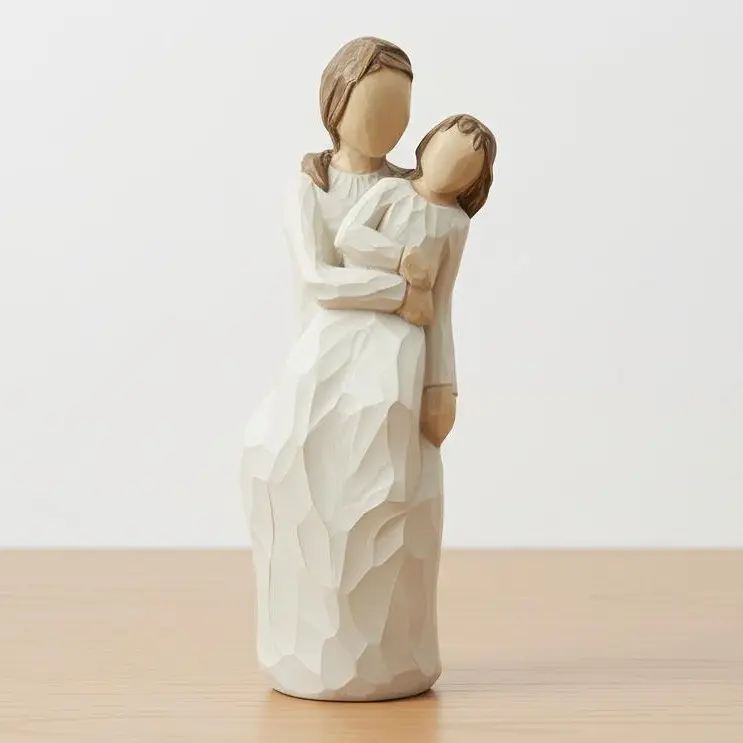 Hand-Painted Polyresin Faceless Mother-Daughter Figurine - Contemporary Art Collectible Decorative Accent Statue, Nurturing Love Sculpture, Meaningful Gift for Mom from Daughter, Home Decor Ornament, Collectible Statues, Contemporary Art Statues