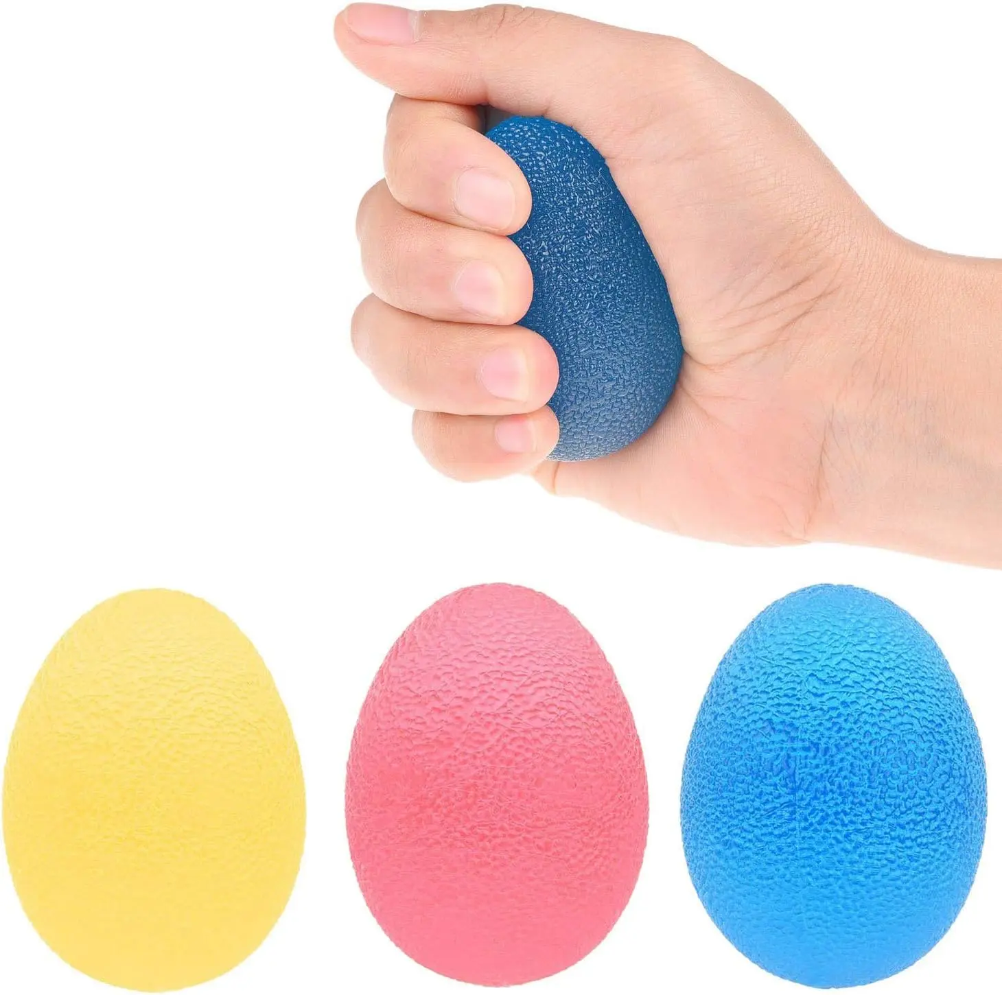 Hand Exercise Balls - Egg Shaped - 3 Squeeze Resistances (Soft, Medium, Firm) - For Hand Training, Physical Therapy, Injury Rehabilitation