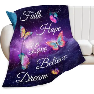 Butterfly Blanket Soft Warm Purple Butterfly Throw Blanket Gifts for Women Girls Plush Cozy Butterfly Stuff Decor Lightweight Flannel Flannel Gifts Blankets for Kids Adults 50"X40"