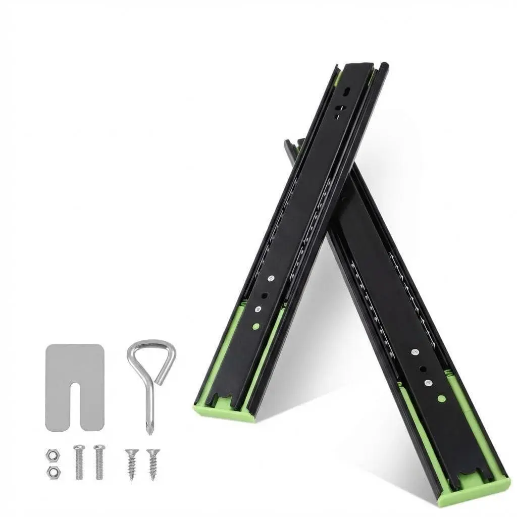 Heavy Duty Kitchen Cabinet Drawer Runners - 16 Inch Total Extraction - 45kg Load Bearings - Black Steel - Side Mount - Without Lock, 5 Pairs, 40 x 4.5 x 1.2 cm, Alloy