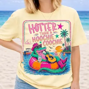 [Comfort Colors Collection] Comfort Colors Hotter Than A Hoochie Coochie Gator Shirt, Trendy Alligator, Summer Vacation Shirt , Hoochie Coochie Meme , 90s Country Music Lover