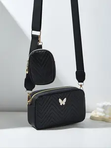 Women's Butterfly Decorated Crossbody Bag Set, Casual Adjustable Shoulder Bag & Small Wallet Bag for Daily Used, Versatile High-quality Bag