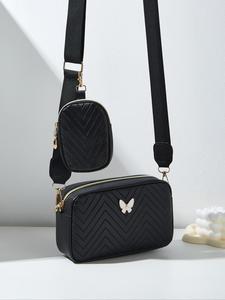 women's butterfly decorated stylish crossbody bag set, gifts for girlfriend, casual adjustable versatile shoulder bags & small wallet bag for daily/fall festival used, versatile high-quality everyday bags back to school, pu leather quilted purse bags