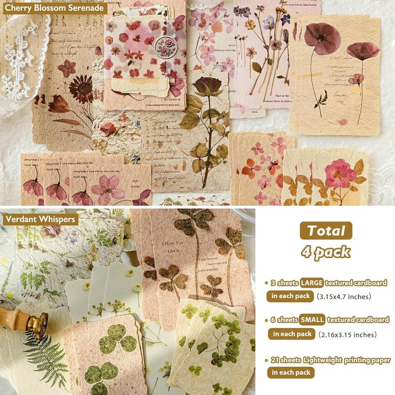 120 Pcs Scrapbook Paper  4 Floral Embossed TexturedRice Craft Paper Assorted Special Cards paper Mix for Scrapbooking Junk Journal Journaling Supplies Planner Bullet Collage