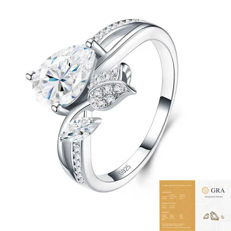 Ladies' single engagement ring, halo ring, commitment ring, pure silver ring, D-color VVS1 clarity, moissanite