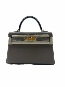 Pre-owned HERMÈS Epsom Leather Messenger Bags Mini Kelly Handbag Etoupe with Gold hardwear 8 2600040217314