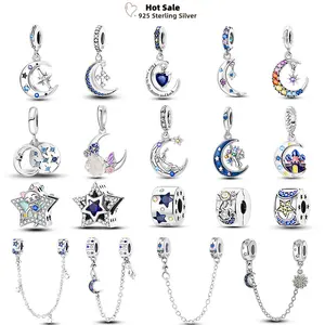 Round Clip Charms Plata Shining Moon Star Char 925 Silver Spacer Clasp Fit Original Bracelet Glow Safety Chain Beads DIY Jewelry