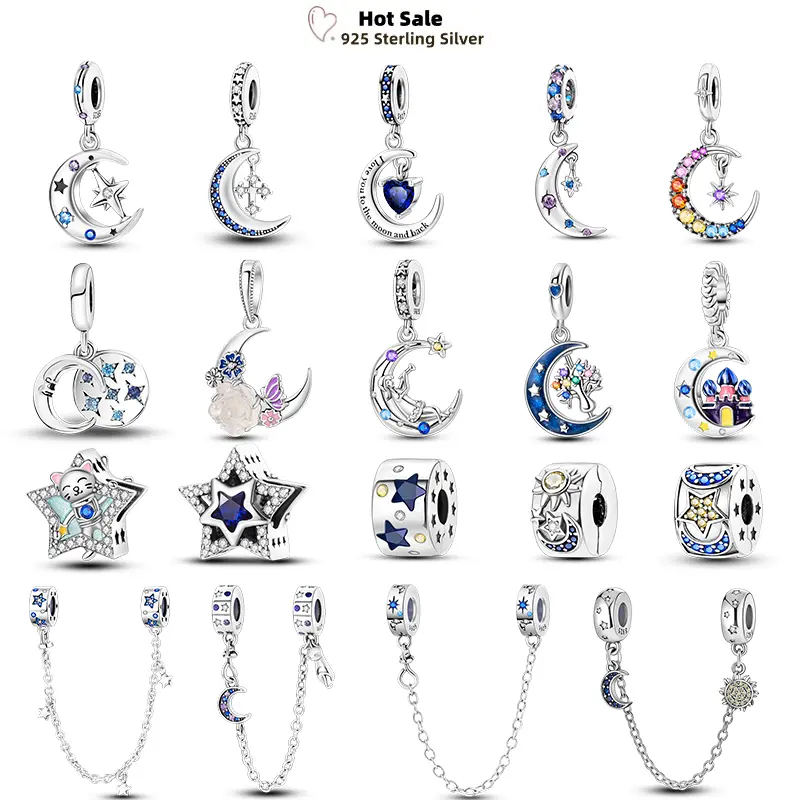 Round Clip Charms Plata Shining Moon Star Char 925 Silver Spacer Clasp Fit Original Bracelet Glow Safety Chain Beads DIY Jewelry