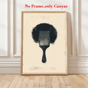 Wall Art Poster, African American Puffy Hair Canvas Print, Vintage African Comb Art Print, African Heritage, Living Room Decor, Bedroom Aesthetic Design, Vintage Prints, Wall Art Painting