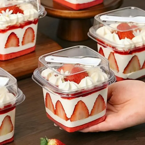 100PCS Square Cake Boxes with Lids (50 Base + 50 Lid), Food-Grade PET Dessert Containers for Mousse & Layered Cakes, Bakery Takeout & Party Packaging