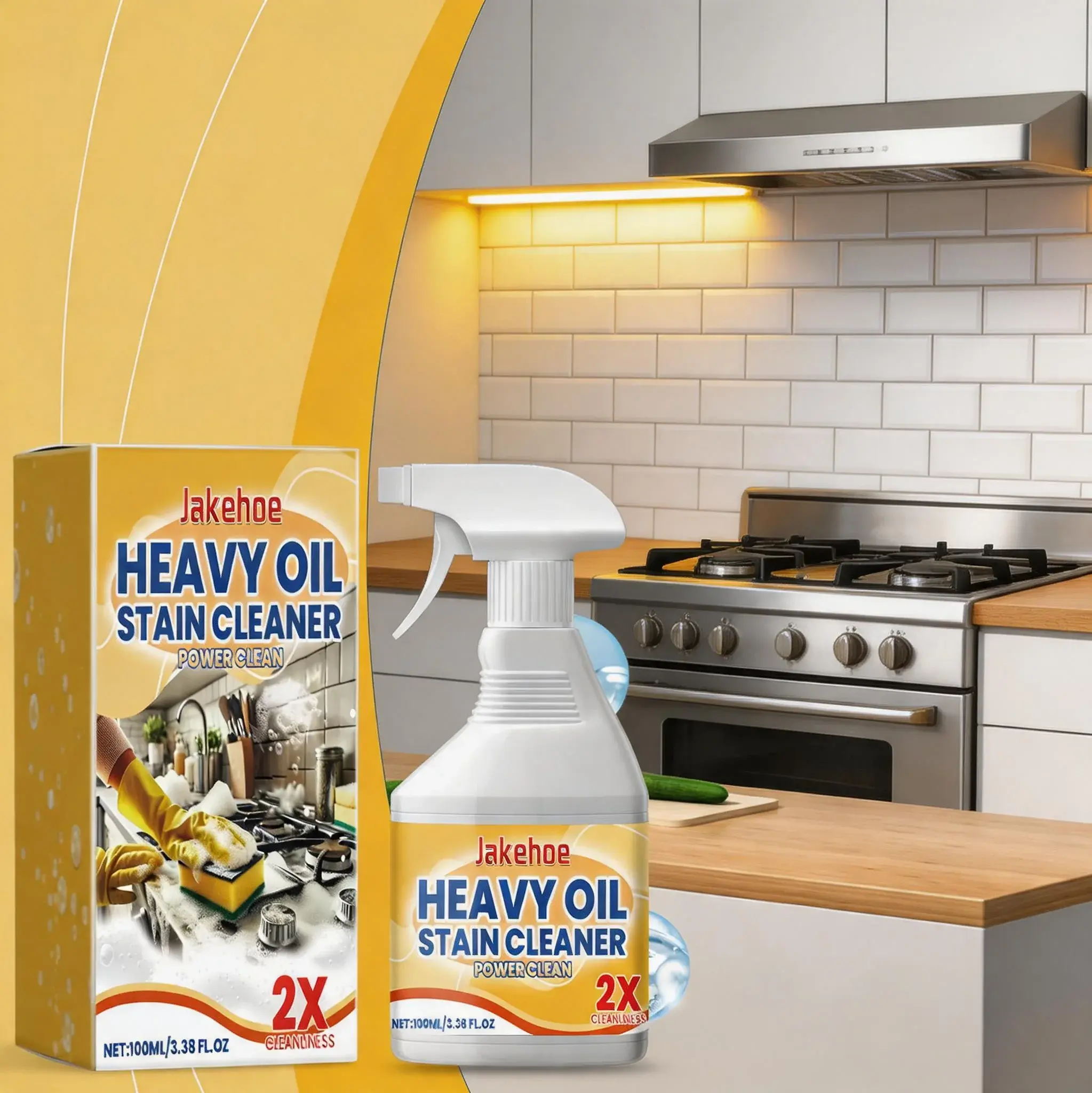 Jakehoe Heavy Duty Household Cleaning Degreaser Spray - Oven, Cooktop, Stove Cleaner, Oil Stain Remover for Range Hood & Cookware