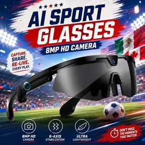 AI Sport Glasses, 8MP HD Camera Smart Glasses for Hands-Free POV Recording, 6-Axis Anti-Shake, WiFi Photo Transfer, Lightweight Camera Glasses for Cycling, Running & Travel