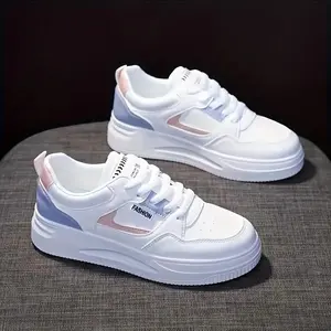 Women's Platform Skate Shoes, Round Toe Colorblock Lace Up Low Top Sneakers, Versatile Walking Shoes