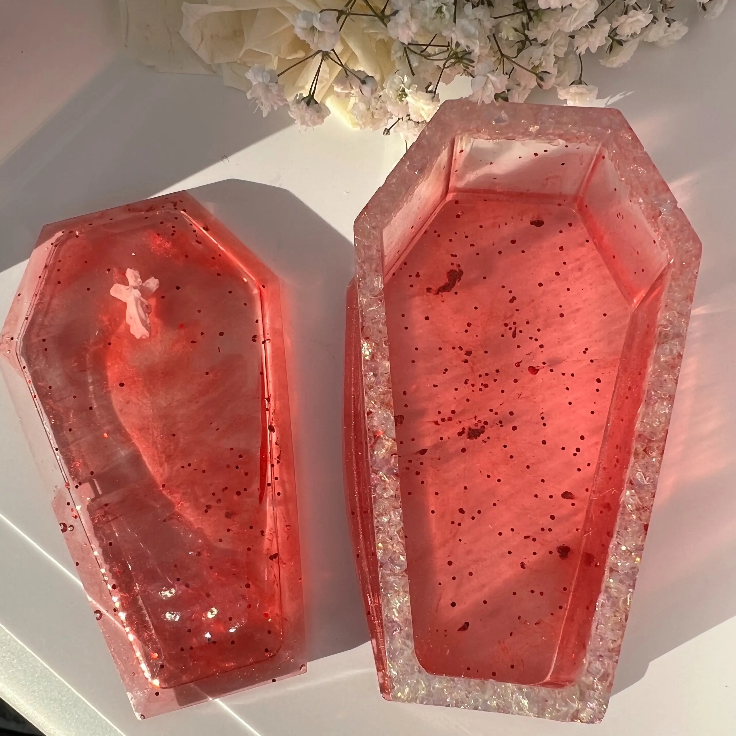 4.92"x 2.95" Coffin Box Resin Crystal Jewelry Storage Box Coffin Shape, 4.92" x 2.95" Cajita de Ataúd de Resina con Cristales para Joyería