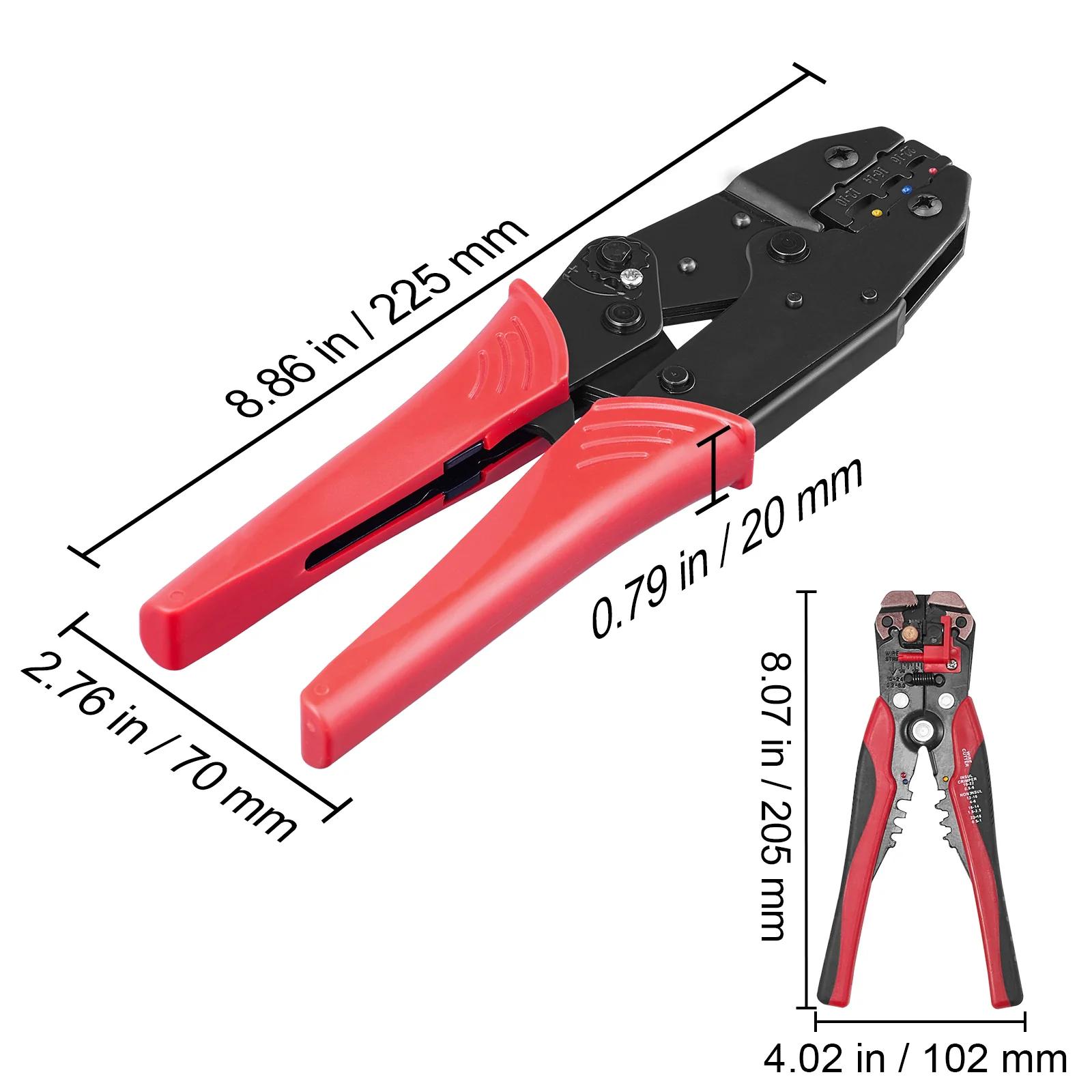 Electrical Ratcheting Crimping Tool Set AWG22-10 Wire Stripper 210pcs Heat Shrink Tubes Labor-Saving Crimping Pliers for Insulated Connectors